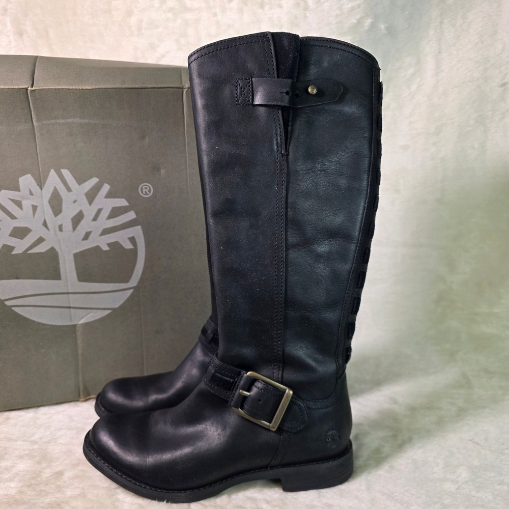 Timberland Earthkeepers Tall Black Leather Buckle Riding Boots Womens 6.5